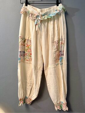 POL Cream Patchwork Jogger Pants with Pastel Accents